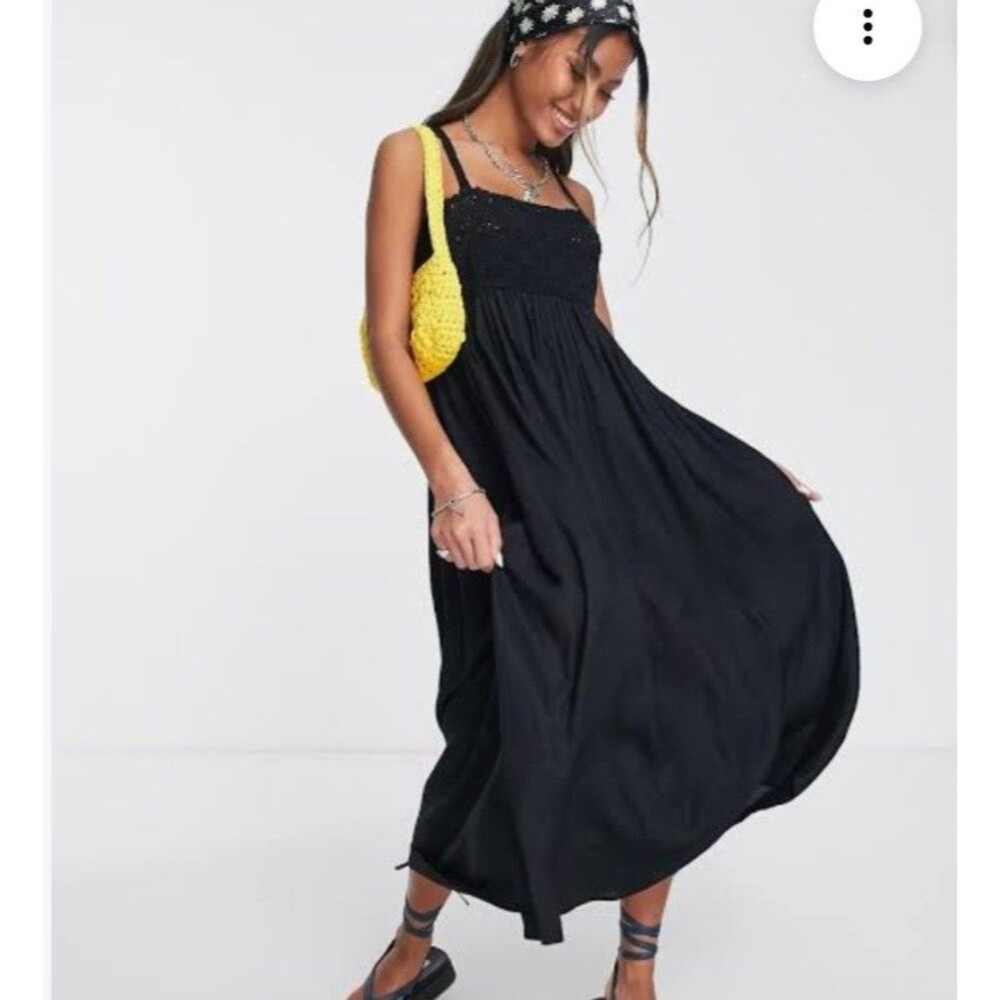 Asos Design Black Crochet Bodice Babydoll Midi Sundress Boho Size 6 Cottagecore